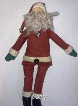 Antique Santa Claus figure/doll felt outfit 1920s paper mache face doll 13 VTG