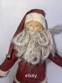 Antique Santa Claus figure/doll felt outfit 1920s paper mache face doll 13 VTG