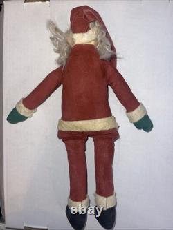 Antique Santa Claus figure/doll felt outfit 1920s paper mache face doll 13 VTG