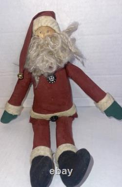 Antique Santa Claus figure/doll felt outfit 1920s paper mache face doll 13 VTG