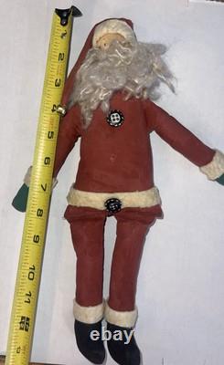 Antique Santa Claus figure/doll felt outfit 1920s paper mache face doll 13 VTG