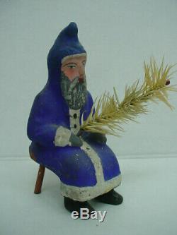 Antique Seated Cobalt Blue Belsnickle Santa Claus on Stool