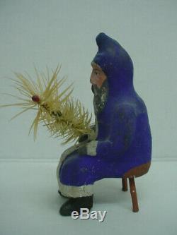 Antique Seated Cobalt Blue Belsnickle Santa Claus on Stool