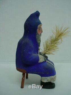 Antique Seated Cobalt Blue Belsnickle Santa Claus on Stool