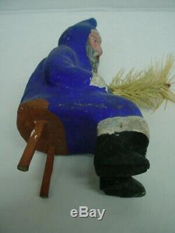 Antique Seated Cobalt Blue Belsnickle Santa Claus on Stool