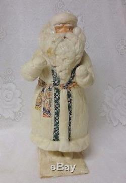 Antique Spun Cotton Batting Costume Papier Mache Christmas Santa Claus Figure