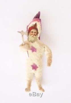 Antique Spun Cotton & Die Cut Face Santa Claus With Axe Christmas Tree Ornament