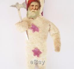 Antique Spun Cotton & Die Cut Face Santa Claus With Axe Christmas Tree Ornament