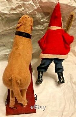 Antique VTG Santa Claus Riding Cloth Covered Dog Pull Toy Christmas Decoration