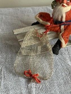 Antique Vintage 1900's Santa Claus with Clay Face German Stamped Sled Silver Bag