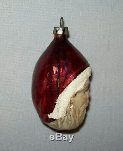 Antique Vtg C 1900s Santa Claus Head Father Christmas Blown Glass 2.75 Ornament