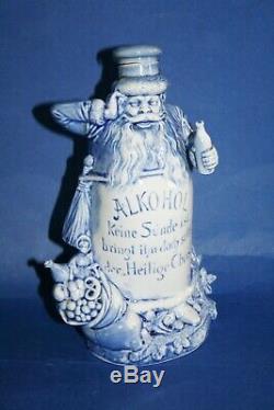 Antique german porcelain Schafer & Vater flow blue santa claus figural bottle 8