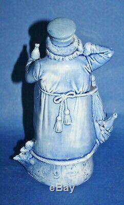 Antique german porcelain Schafer & Vater flow blue santa claus figural bottle 8