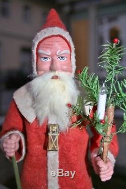 Antique german santa claus with feather tree + glass light bulbs