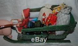 Antique vintage Sleigh team Santa Claus with pig, window dressing, 55cm
