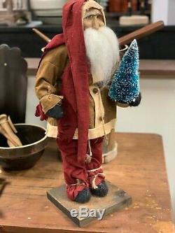 Arnett Primitive Santa Claus with Bottle Brush Christmas Tree