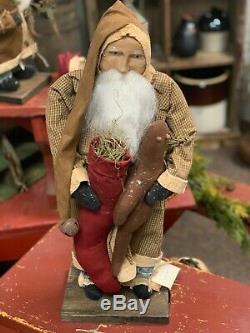 Arnett Primitive Santa Claus with Gingerbread Man & Stocking