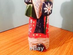 Artist Signed Russian Wood Christmas Santa Claus WithTree Hand Carved Painted 1996