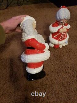 Atlantic Mold Ceramic Santa And Mrs Claus Hand Painted Figures 1970s 14 & 12.5