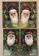 Beautiful Lot Of 4 Santa Claus & Holly Antique Embossed Christmas Postcards-p866