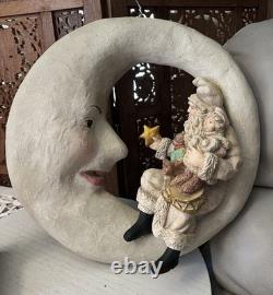 Bethany Lowe Crescent Moon Santa Claus Toys Hanging Christmas Decor 16 inch Rare