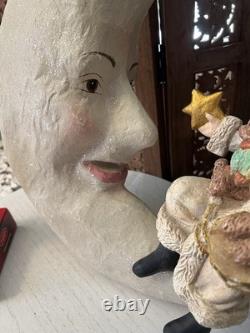 Bethany Lowe Crescent Moon Santa Claus Toys Hanging Christmas Decor 16 inch Rare