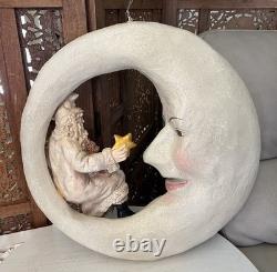 Bethany Lowe Crescent Moon Santa Claus Toys Hanging Christmas Decor 16 inch Rare