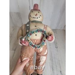 Bethany Lowe plush snowman wreath stripped pants xmas figure