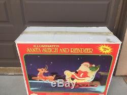 Blow Mold Grand Venture Santa Claus, Sleigh & Reindeer, Lighted Vintage Outdoor