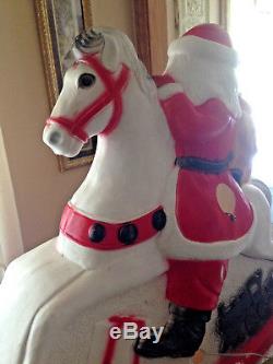 Blow Mold Santa Claus Rocking Horse Christmas LIGHT UP Yard Figure Decor