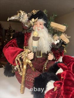 Bombay & Company LG Sitting Santa Claus Figurine Doll with Elves + Gifts EUC