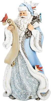 By Roman, 14 H Winter Blue Santa Holding List with Birds Figure, Tabletop Chris