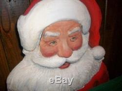 Carved Wood Folk Art Server Santa Claus 4' Butler Signed Tray Table Christmas