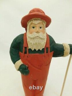 Carved Wood Santa Claus Fisherman Figure Statue Sculpture Waders