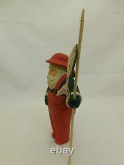 Carved Wood Santa Claus Fisherman Figure Statue Sculpture Waders