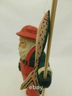 Carved Wood Santa Claus Fisherman Figure Statue Sculpture Waders