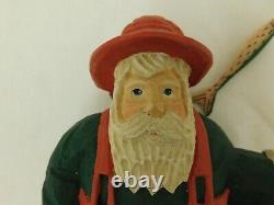 Carved Wood Santa Claus Fisherman Figure Statue Sculpture Waders