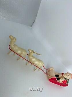 Celluloid Santa Claus Sleigh Sled Reindeer 12 Vintage Christmas Figure