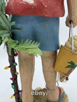 Christmas Coastal Beach Santa Claus Fishing Sailboat Tree Figure Statue 14