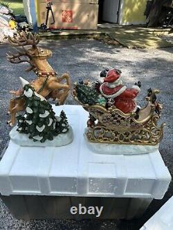 Christmas Decor Heritage Mint Porcelain Santa Sleigh And Reindeer Figurines Set