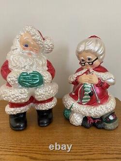 Christmas Hand Painted Ceramic Atlantic Mold Mr And Mrs Santa Claus Figures