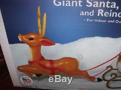 Christmas Lighted Santa Claus Sleigh Reindeer Deer Blow Mold Figure Yard Set 72