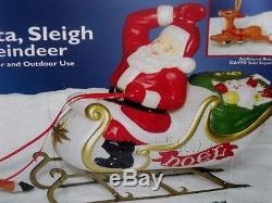 Christmas Lighted Santa Claus Sleigh Reindeer Deer Blow Mold Figure Yard Set 72