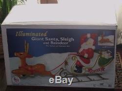 Christmas Lighted Santa Claus Sleigh Reindeer Deer Blow Mold Figure Yard Set 72