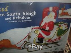 Christmas Lighted Santa Claus Sleigh Reindeer Deer Blow Mold Figure Yard Set 72