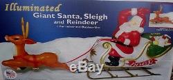 Christmas Lighted Santa Claus Sleigh Reindeer Deer Blow Mold Figure Yard Set 72