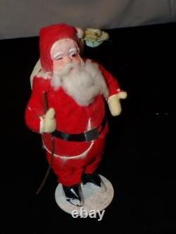 Christmas Santa Claus Figure Vintage Japan Clay Face Mica c931
