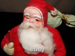 Christmas Santa Claus Figure Vintage Japan Clay Face Mica c931