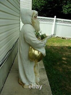 Christmas White Santa Claus Figure Victorian Gold Robe 4.5 Ft Vintage Standing