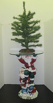 Collectable 2 Santa Claus Christmas Statue Holding a Clear Glass Table Top